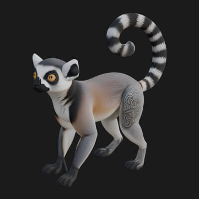 Ring-Tailed Lemur Statue Design 3 3D Print Model