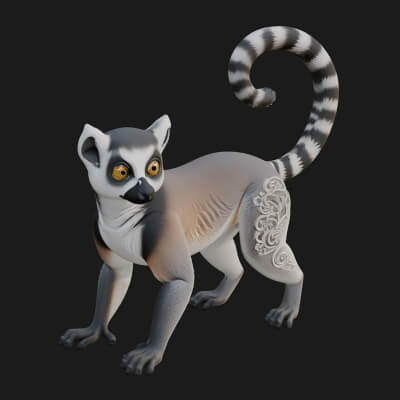 Ring-Tailed Lemur Statue Design 4 3D Print Model