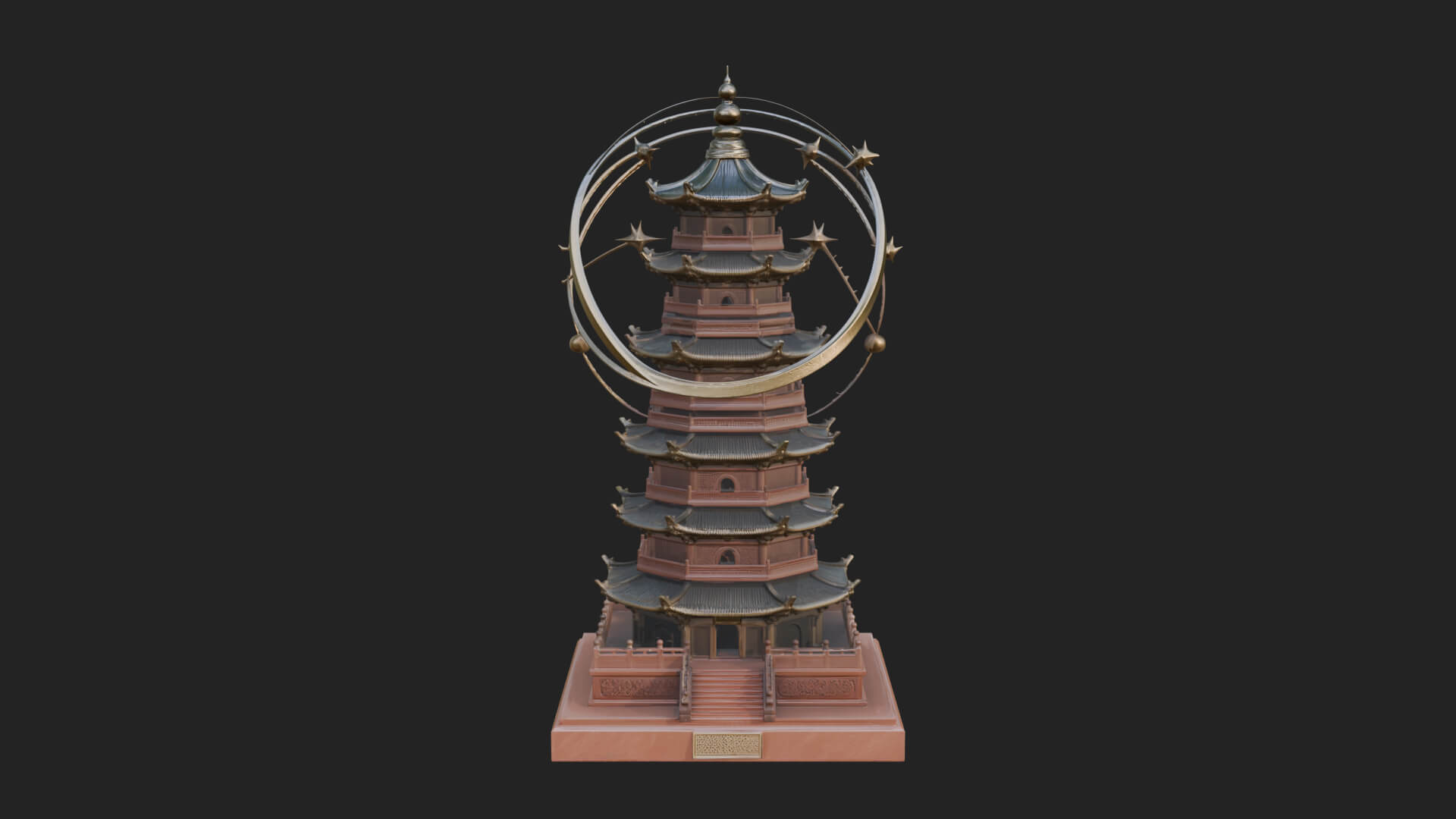 Ringed Orbit Pagoda Tower Design 1 3D Print Model 3D Model