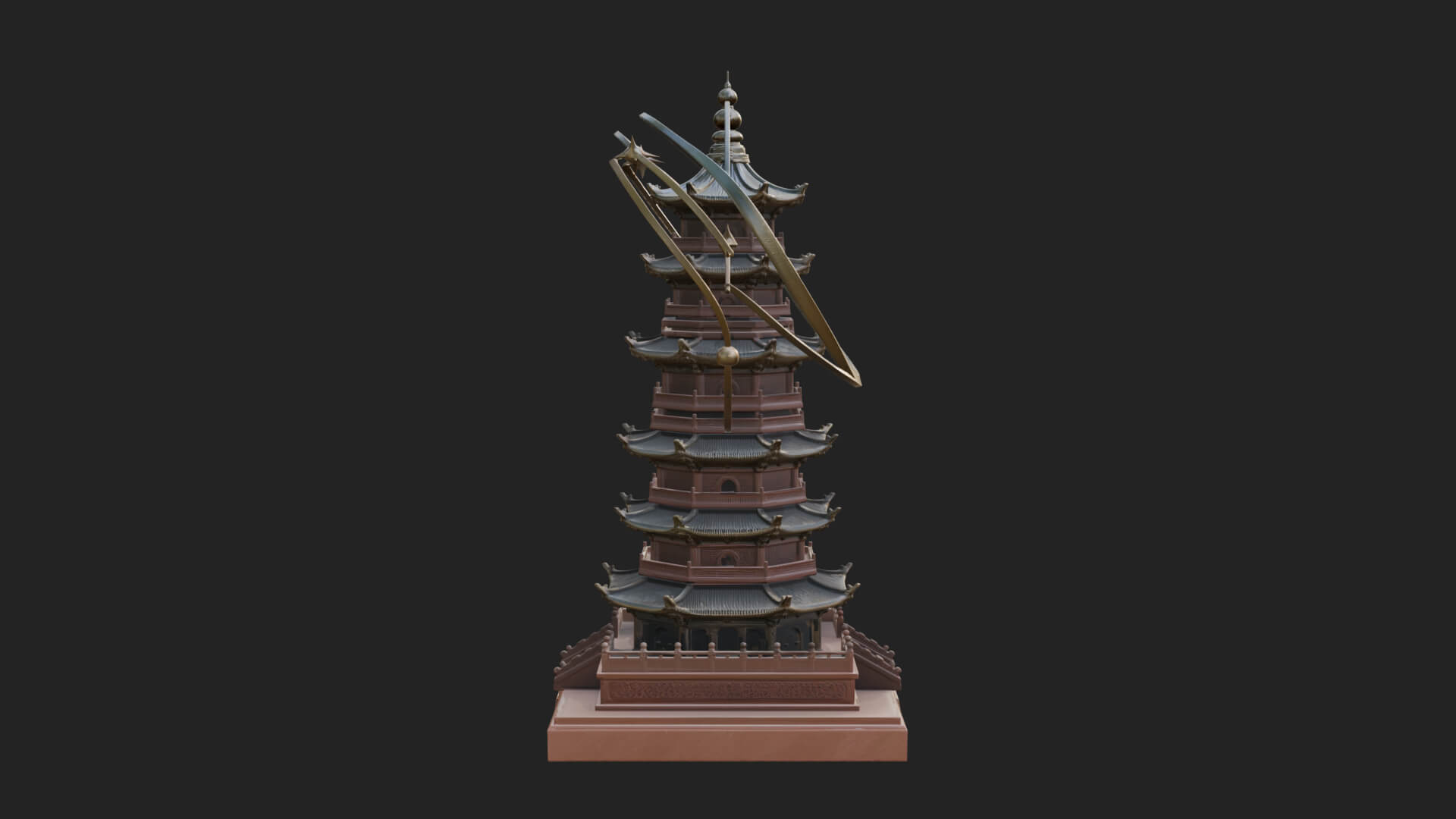 Ringed Orbit Pagoda Tower Design 1 3D Print Model 3D Model