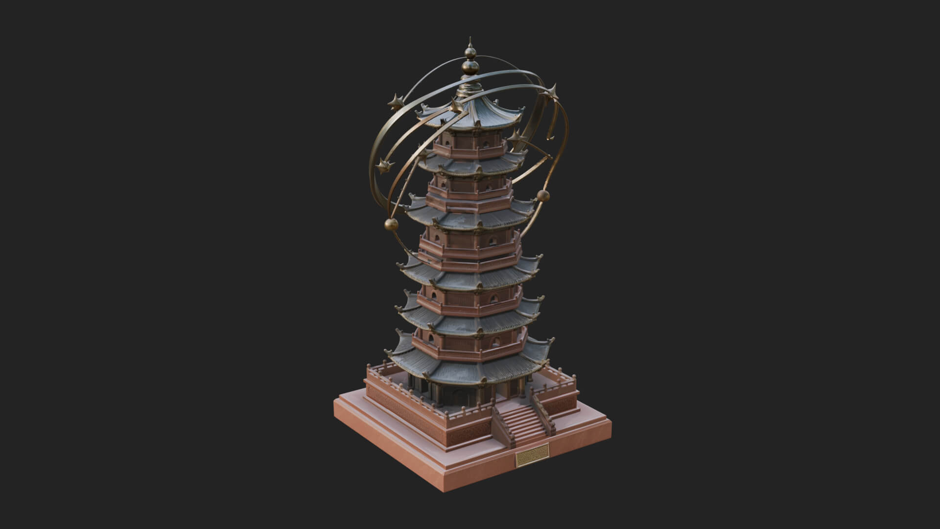 Ringed Orbit Pagoda Tower Design 1 3D Print Model 3D Model