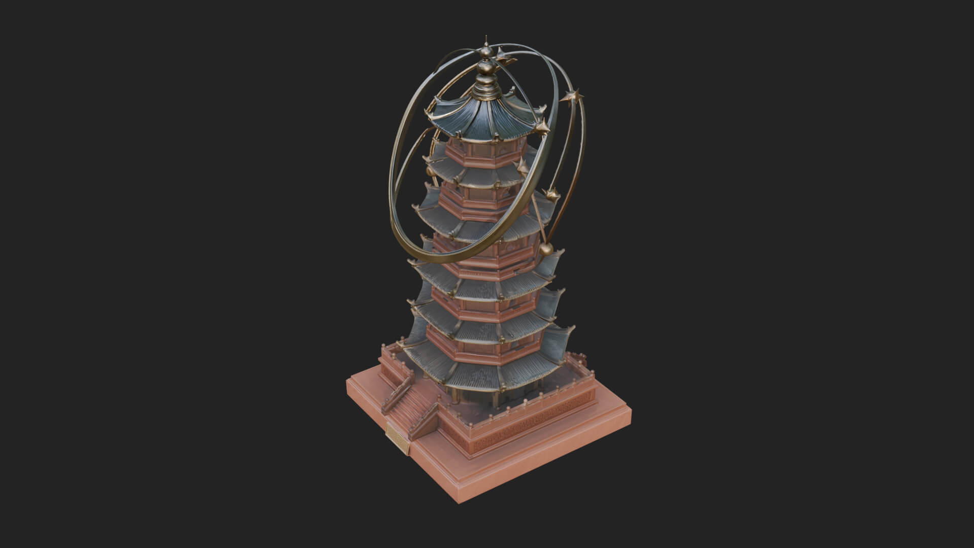 Ringed Orbit Pagoda Tower Design 1 3D Print Model 3D Model