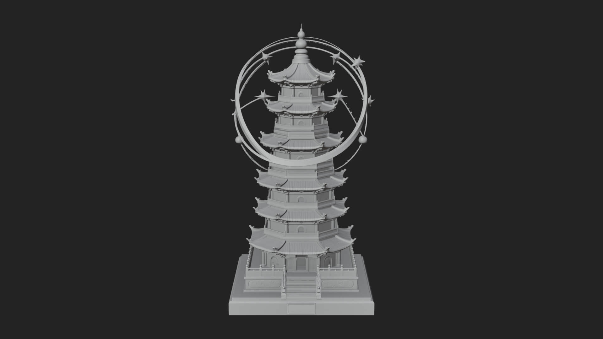 Ringed Orbit Pagoda Tower Design 1 3D Print Model 3D Model