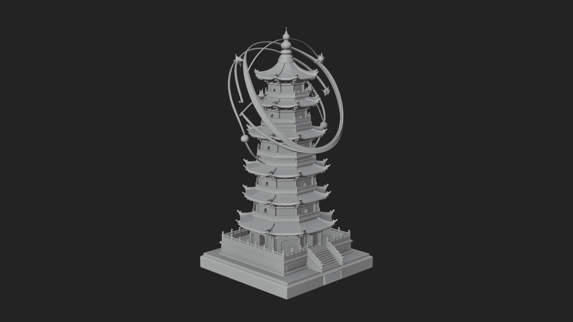 Ringed Orbit Pagoda Tower Design 1 3D Print Model 3D Model