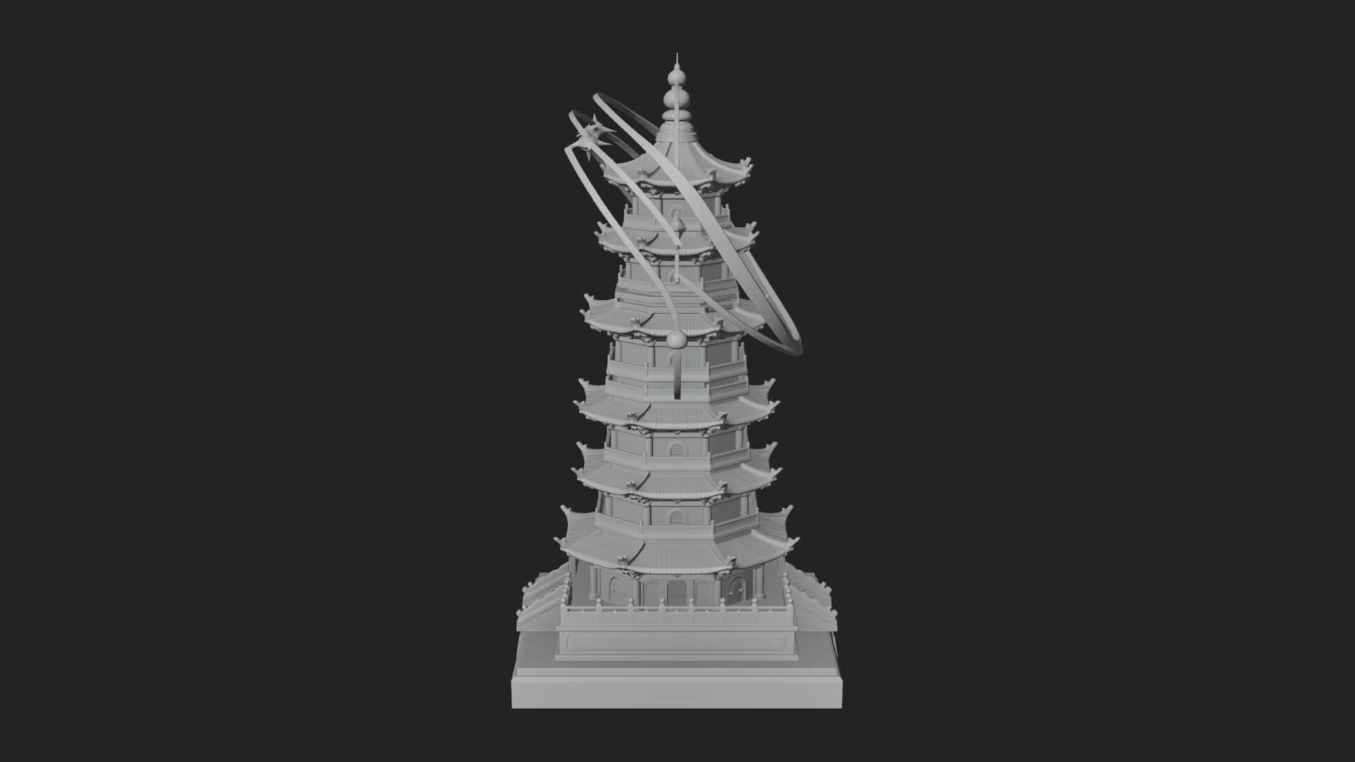 Ringed Orbit Pagoda Tower Design 1 3D Print Model 3D Model