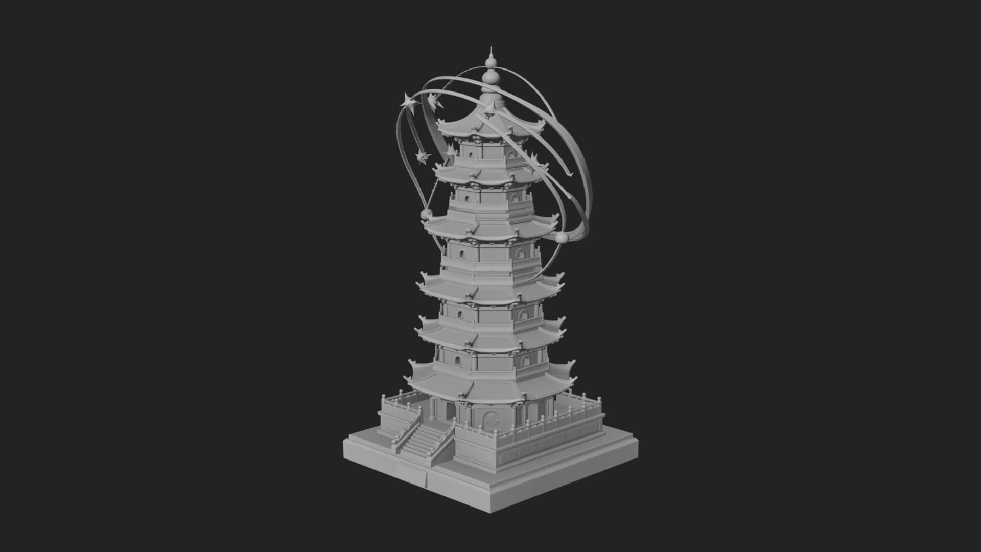 Ringed Orbit Pagoda Tower Design 1 3D Print Model 3D Model