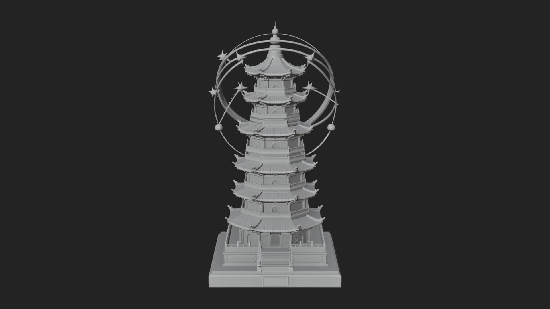 Ringed Orbit Pagoda Tower Design 1 3D Print Model 3D Model
