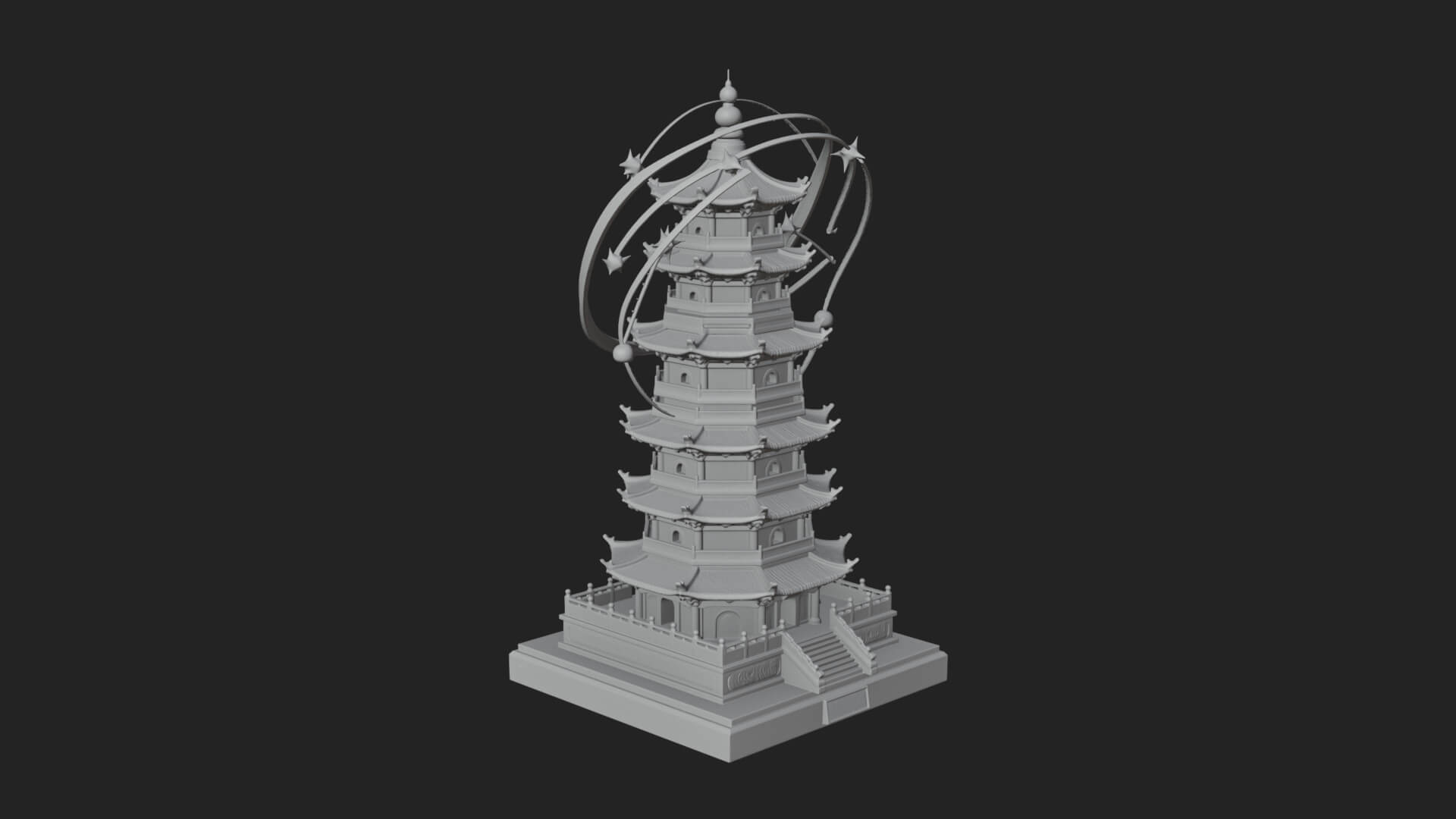 Ringed Orbit Pagoda Tower Design 1 3D Print Model 3D Model
