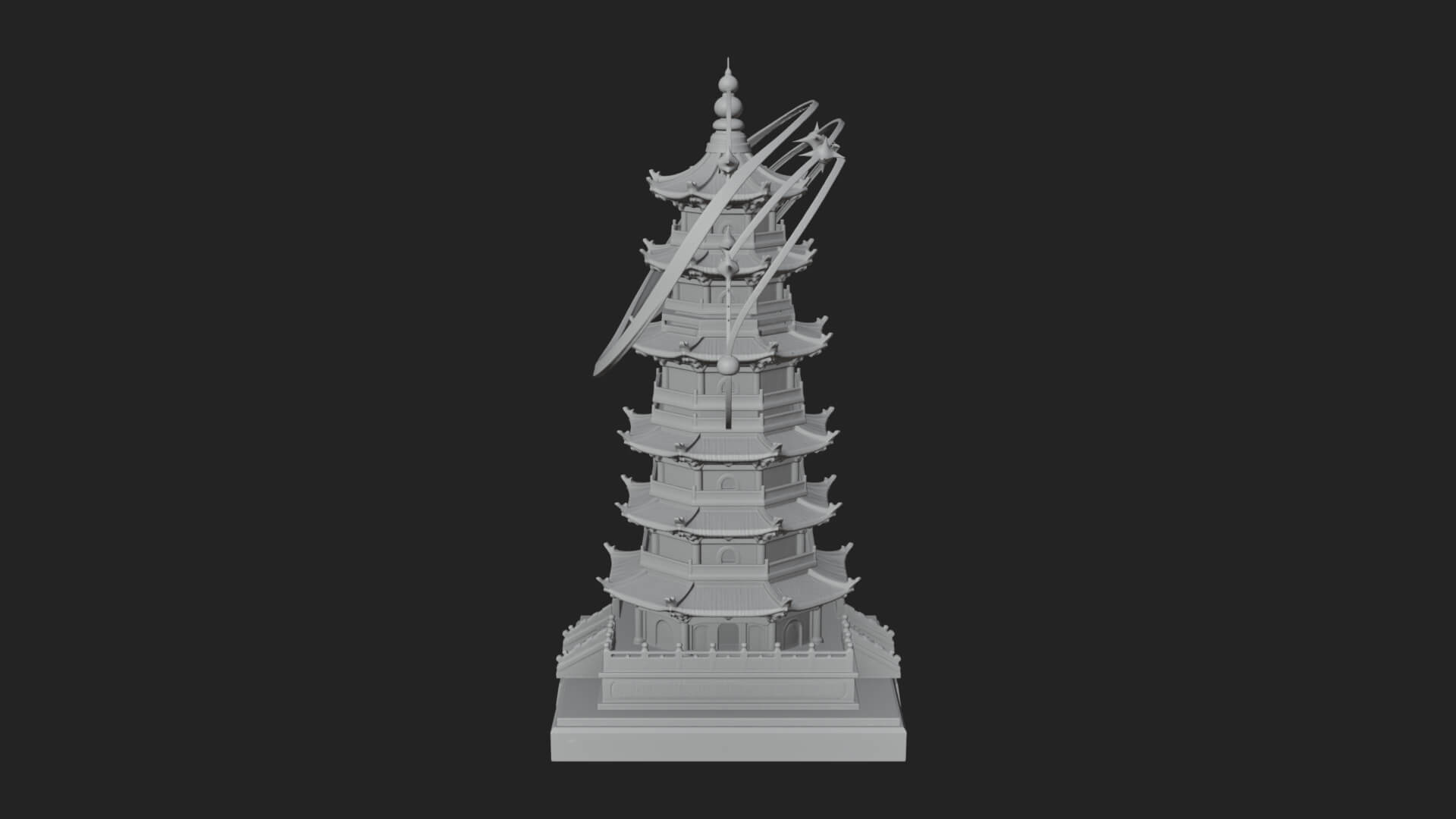 Ringed Orbit Pagoda Tower Design 1 3D Print Model 3D Model