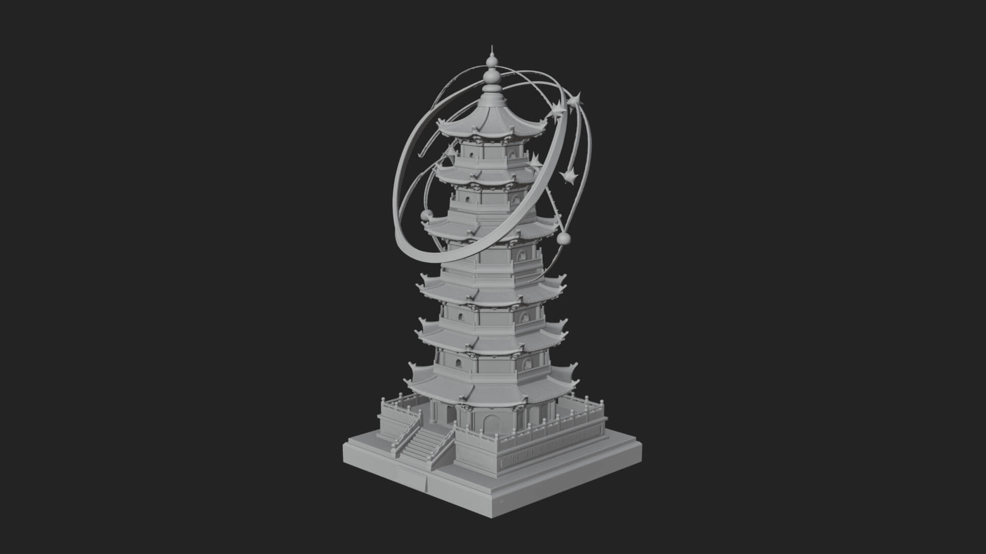 Ringed Orbit Pagoda Tower Design 1 3D Print Model 3D Model