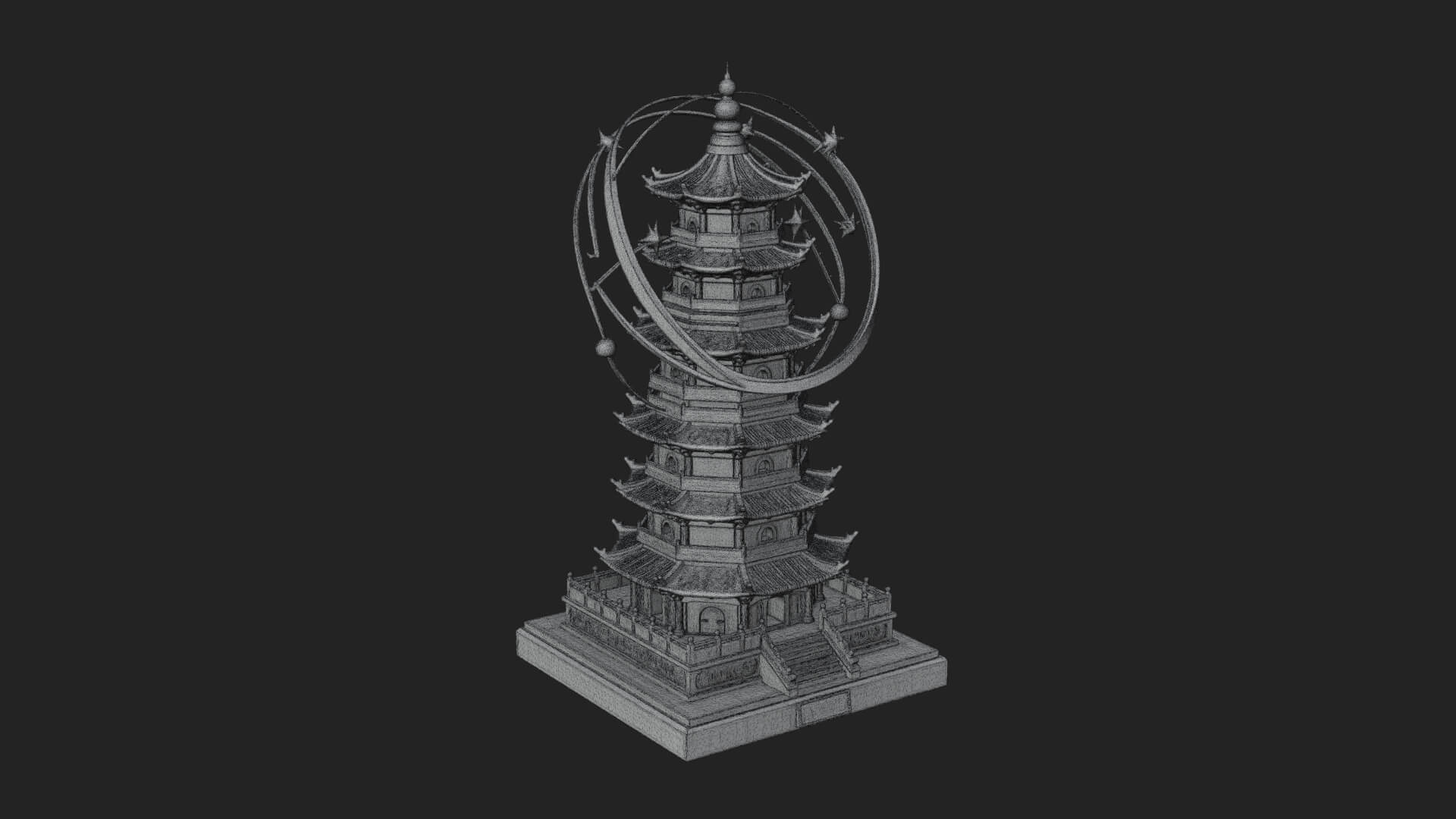 Ringed Orbit Pagoda Tower Design 1 3D Print Model 3D Model