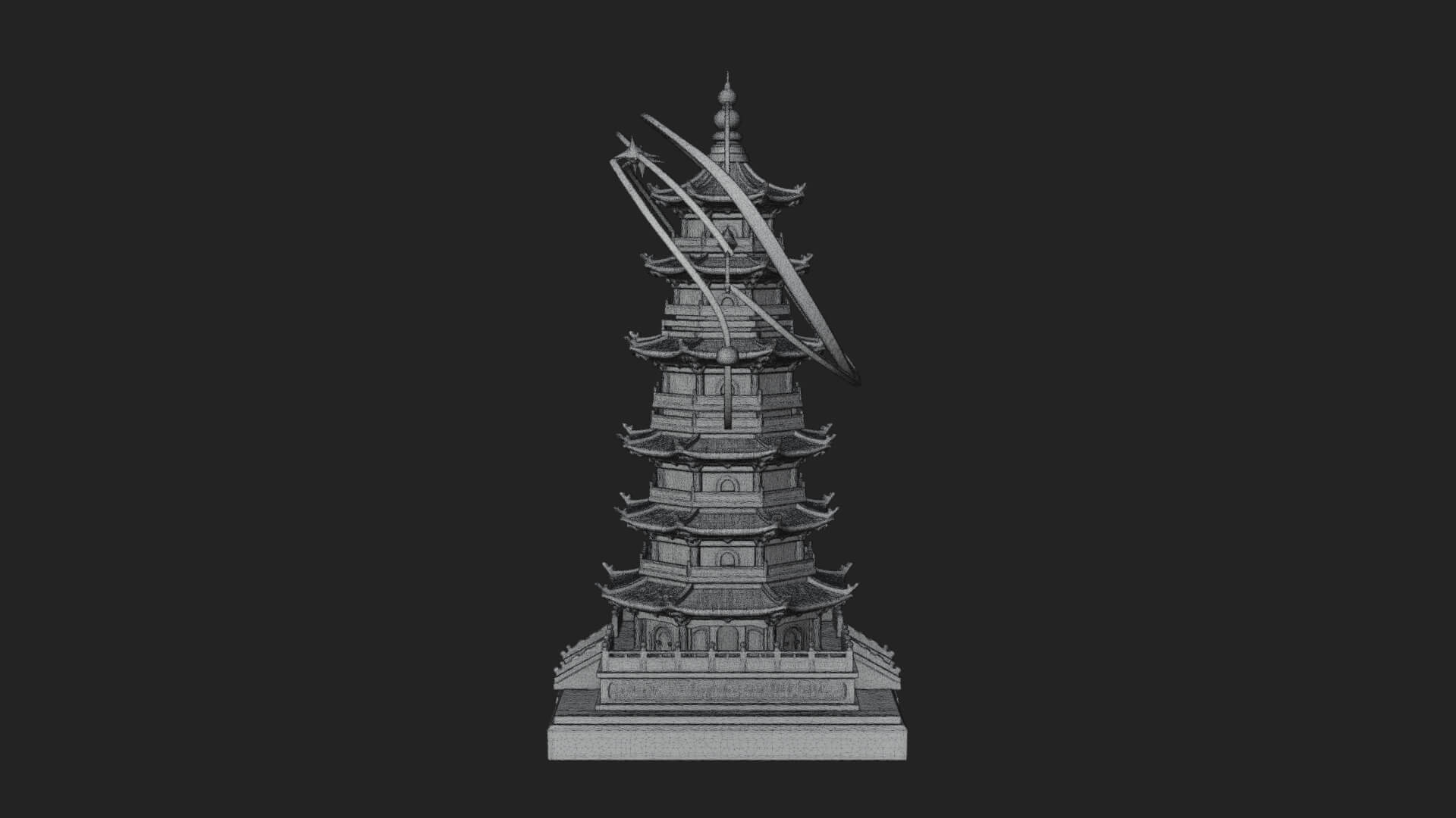 Ringed Orbit Pagoda Tower Design 1 3D Print Model 3D Model