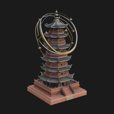 Ringed Orbit Pagoda Tower Design 1 3D Print Model