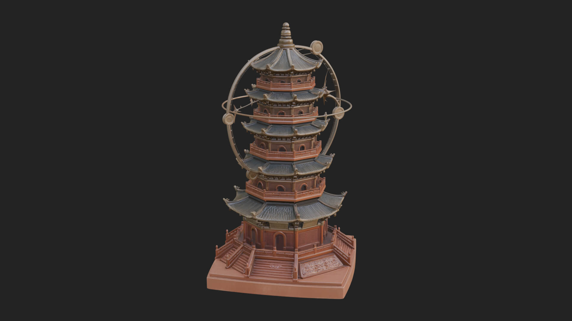 Ringed Orbit Pagoda Tower Design 2 3D Print Model 3D Model