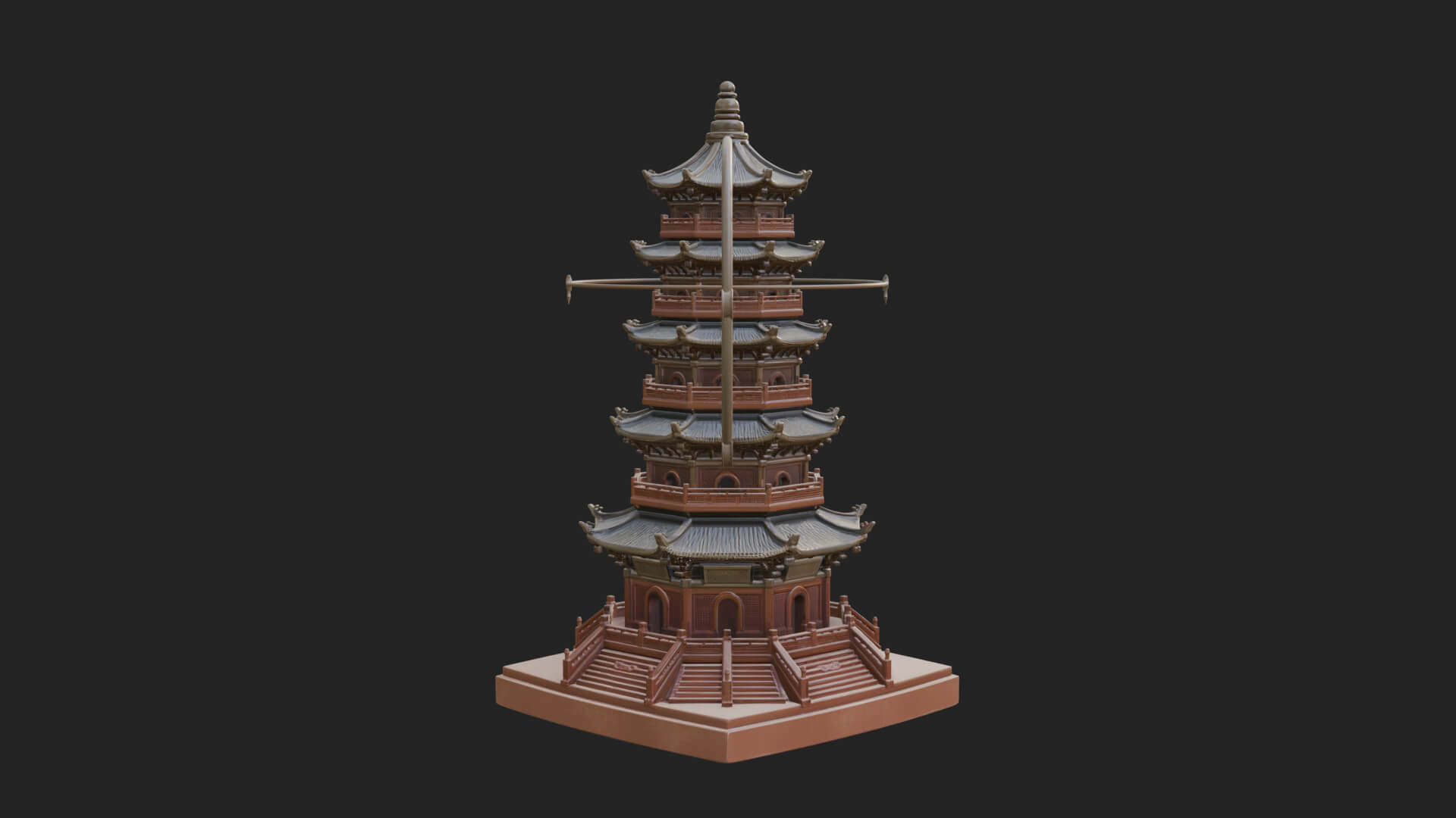 Ringed Orbit Pagoda Tower Design 2 3D Print Model 3D Model