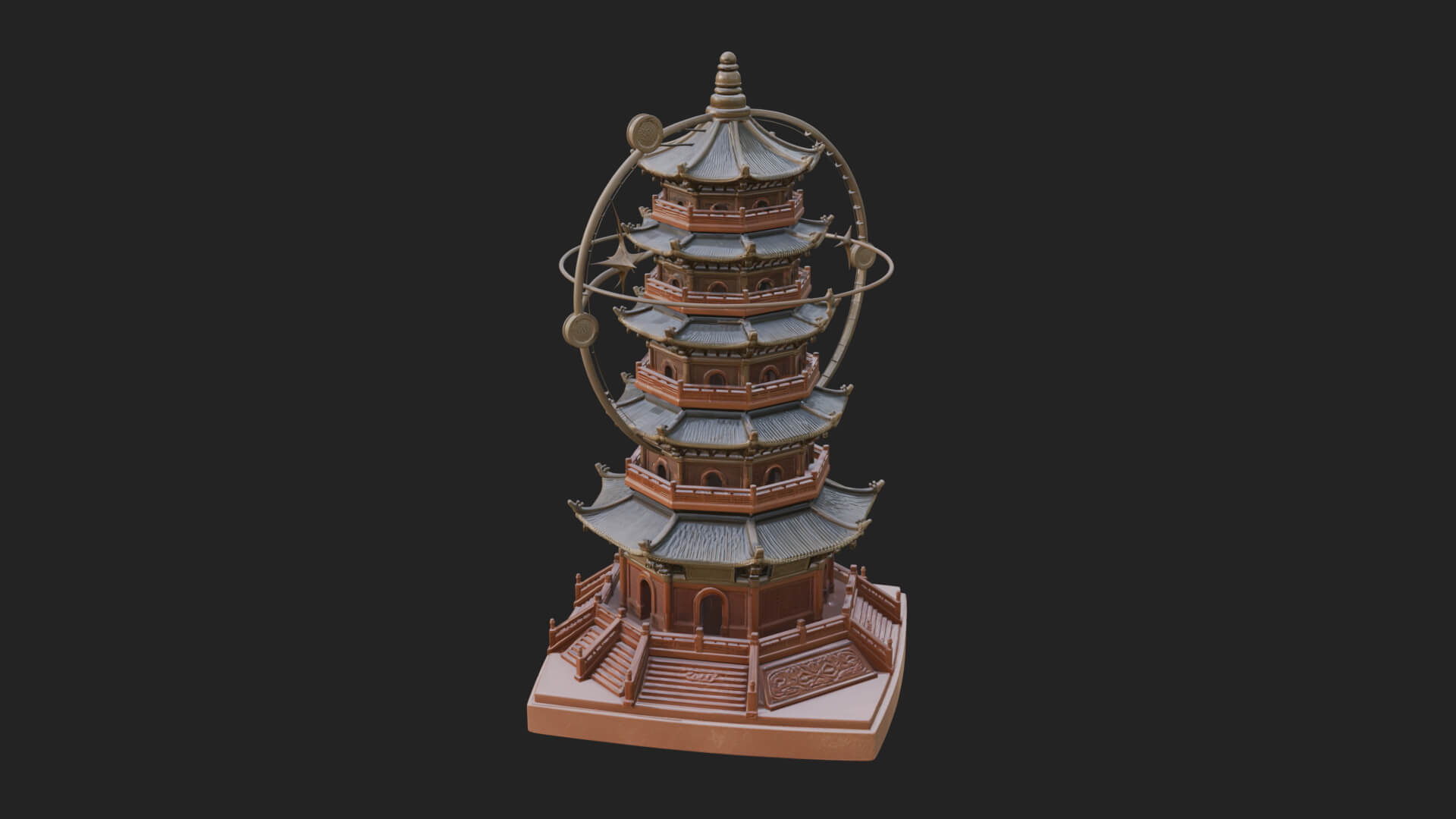 Ringed Orbit Pagoda Tower Design 2 3D Print Model 3D Model