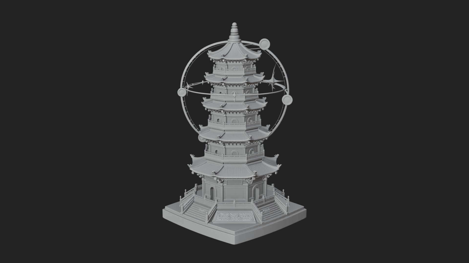 Ringed Orbit Pagoda Tower Design 2 3D Print Model 3D Model
