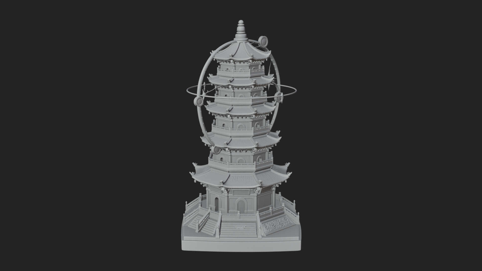 Ringed Orbit Pagoda Tower Design 2 3D Print Model 3D Model