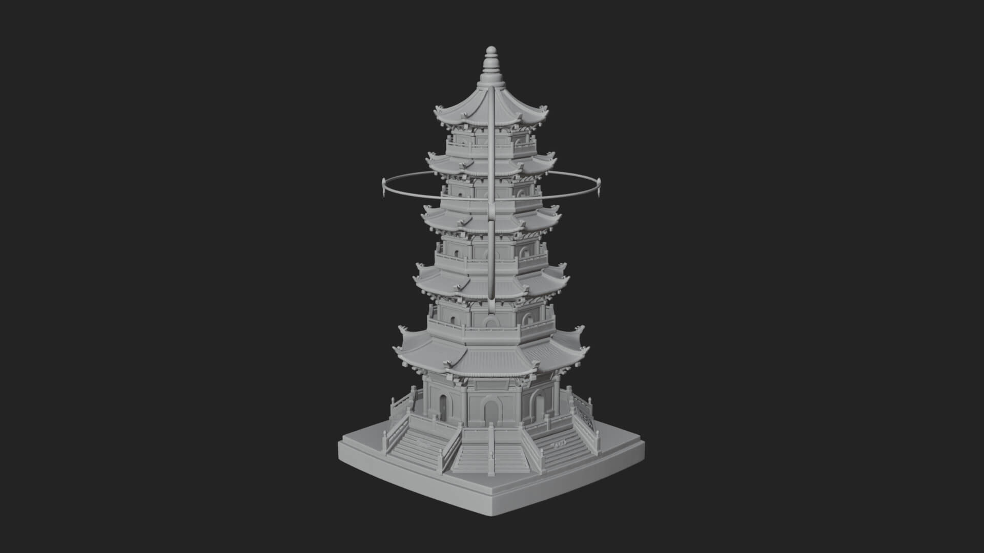 Ringed Orbit Pagoda Tower Design 2 3D Print Model 3D Model