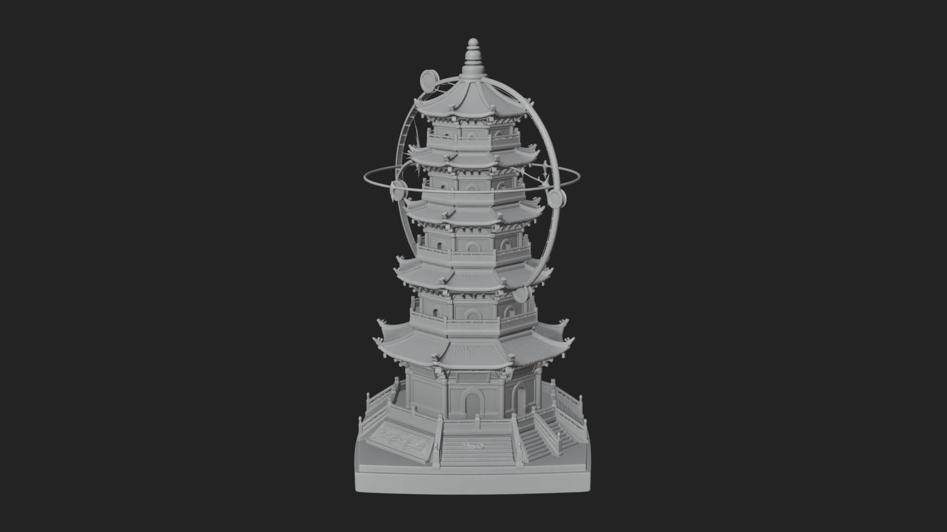 Ringed Orbit Pagoda Tower Design 2 3D Print Model 3D Model