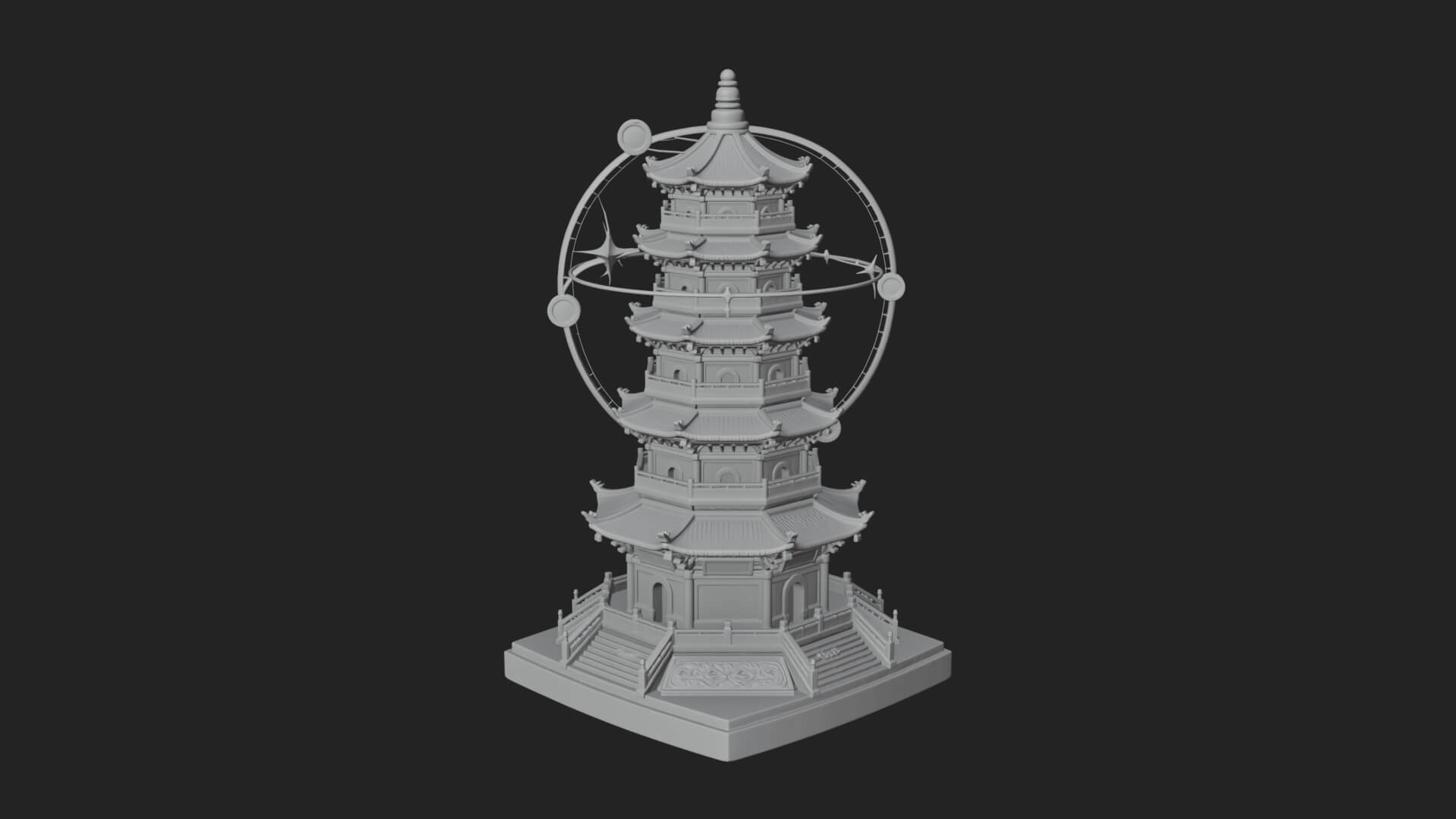 Ringed Orbit Pagoda Tower Design 2 3D Print Model 3D Model
