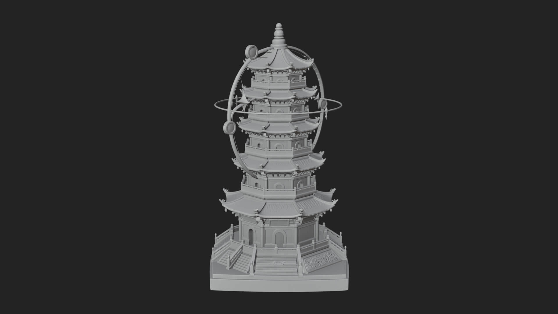 Ringed Orbit Pagoda Tower Design 2 3D Print Model 3D Model