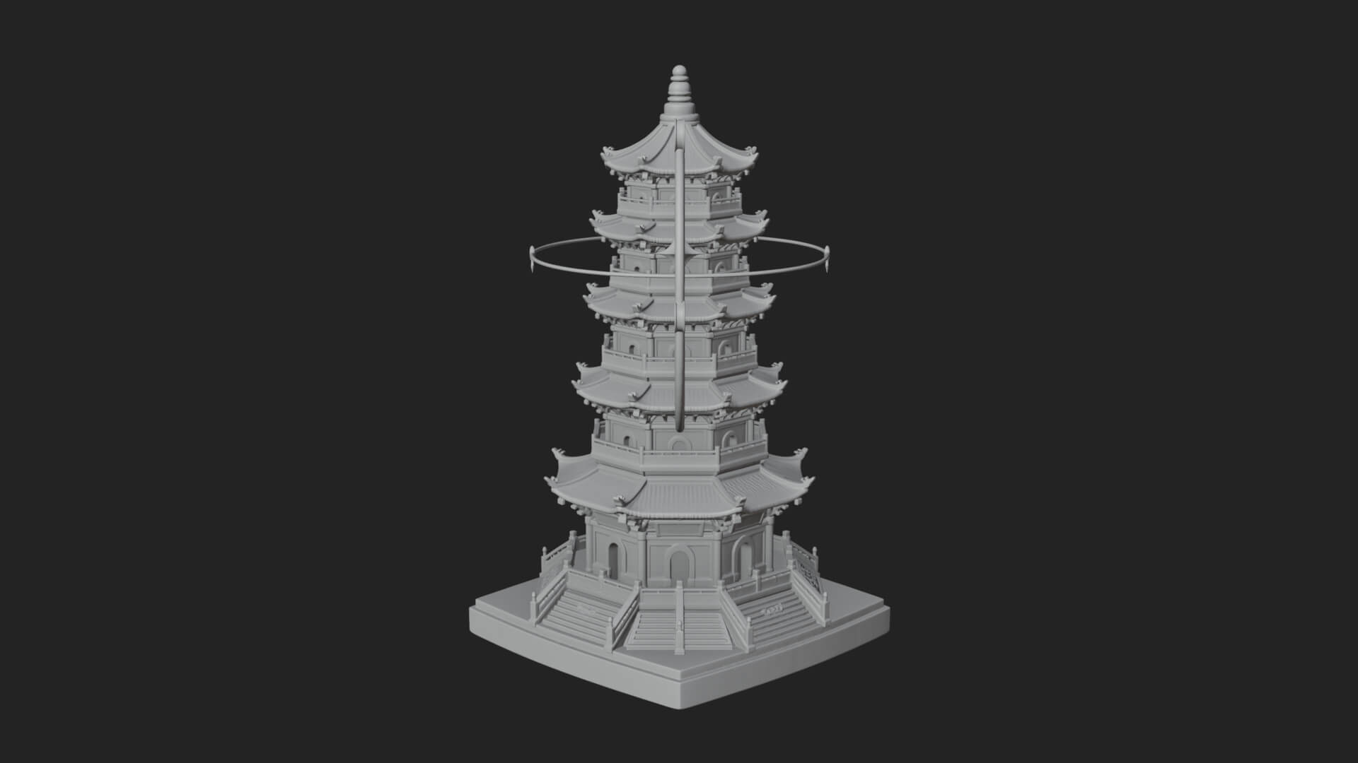 Ringed Orbit Pagoda Tower Design 2 3D Print Model 3D Model