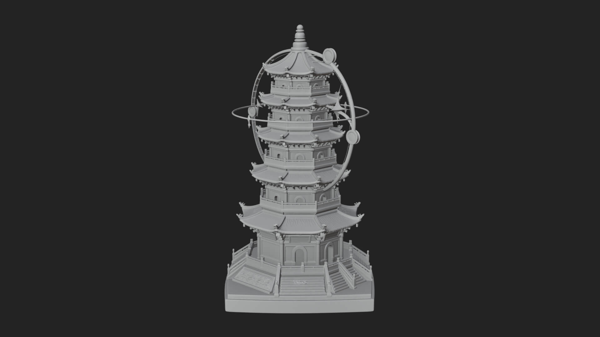 Ringed Orbit Pagoda Tower Design 2 3D Print Model 3D Model
