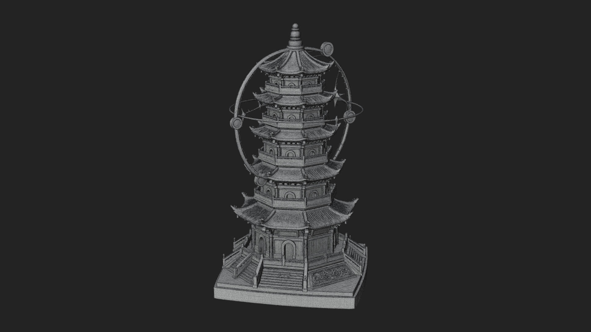 Ringed Orbit Pagoda Tower Design 2 3D Print Model 3D Model