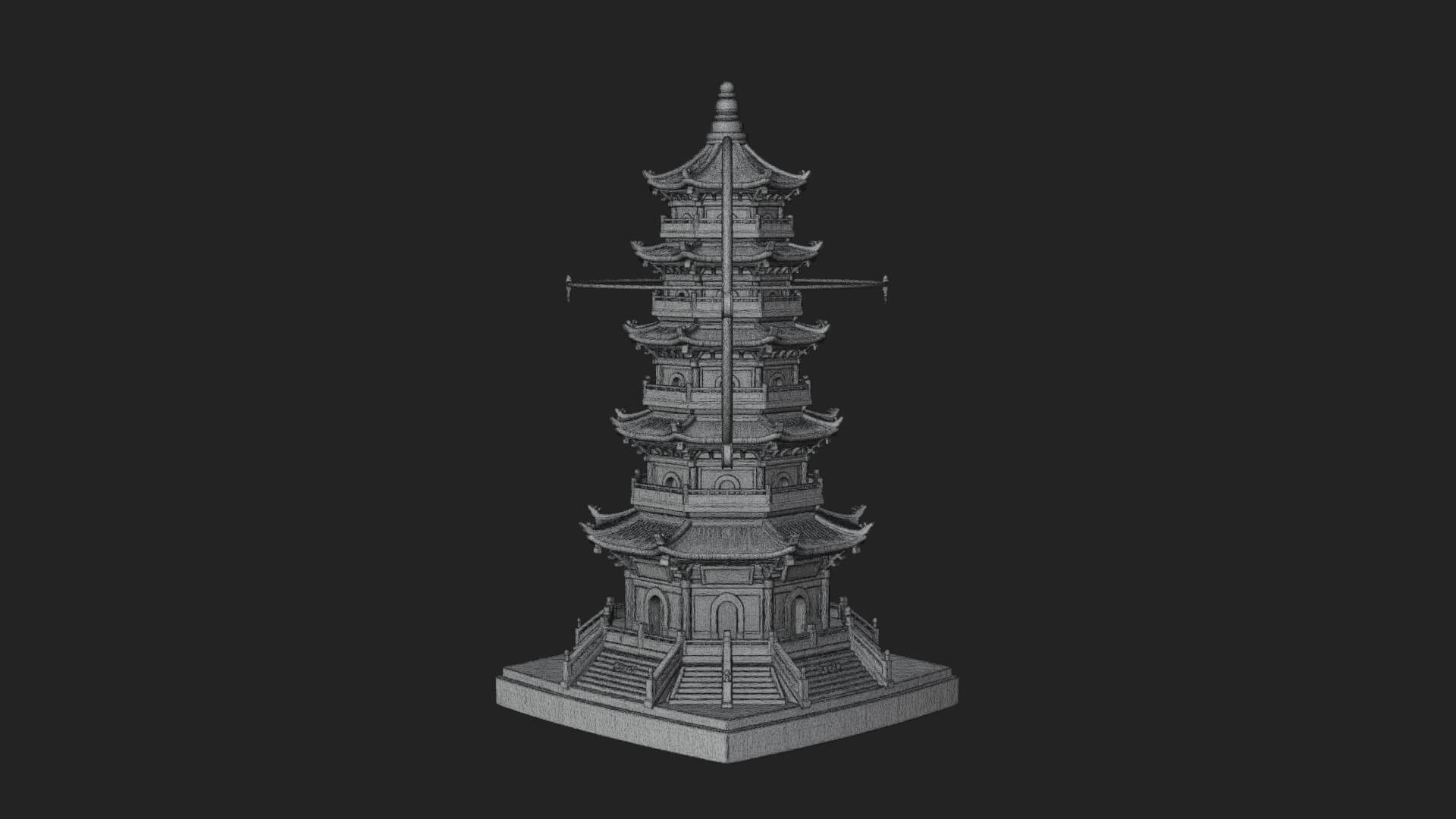 Ringed Orbit Pagoda Tower Design 2 3D Print Model 3D Model