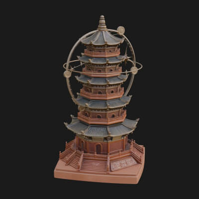 Ringed Orbit Pagoda Tower Design 2 3D Print Model