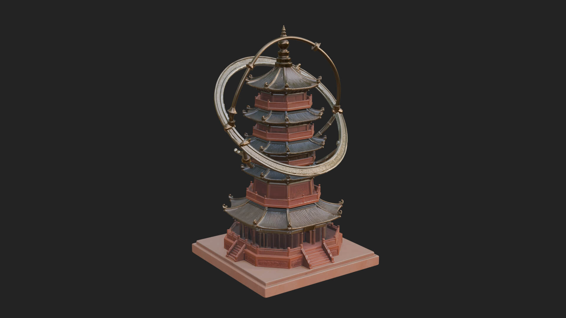 Ringed Orbit Pagoda Tower Design 3 3D Print Model 3D Model