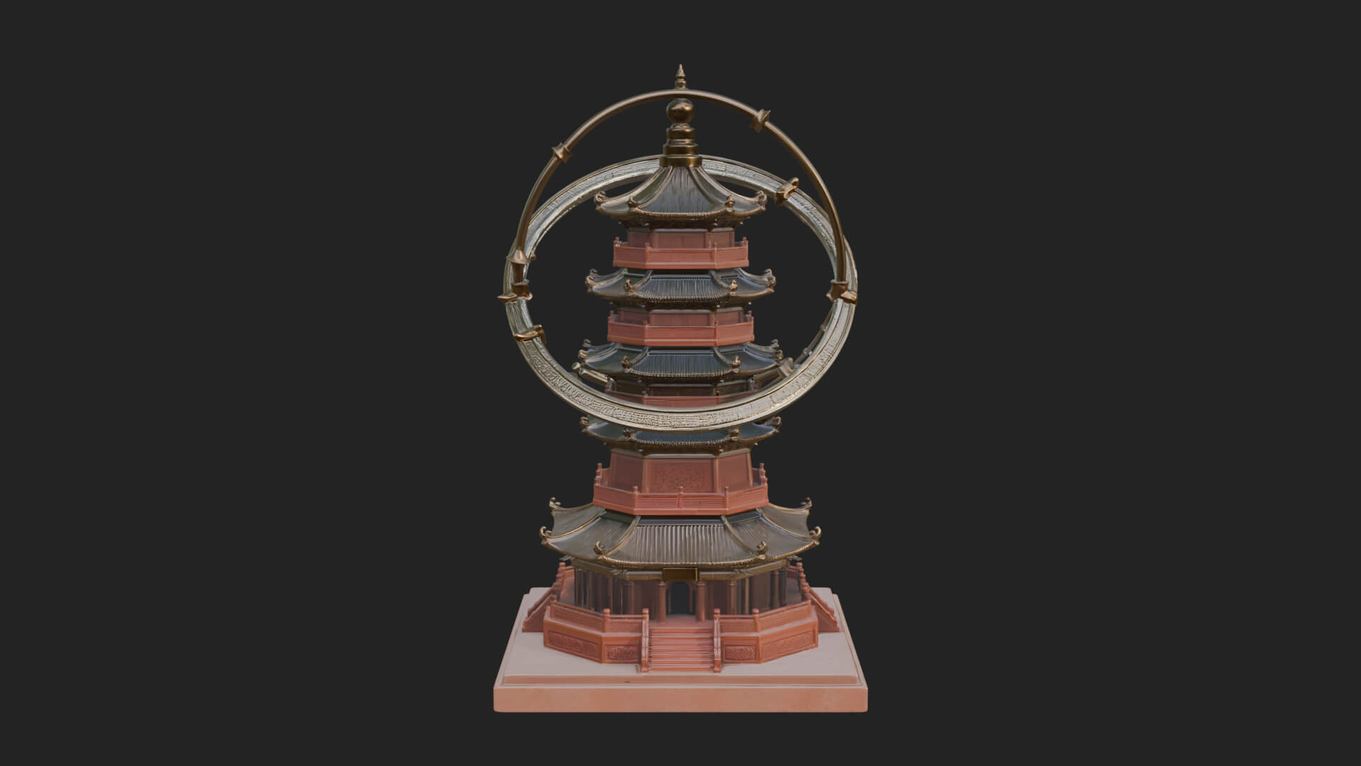 Ringed Orbit Pagoda Tower Design 3 3D Print Model 3D Model