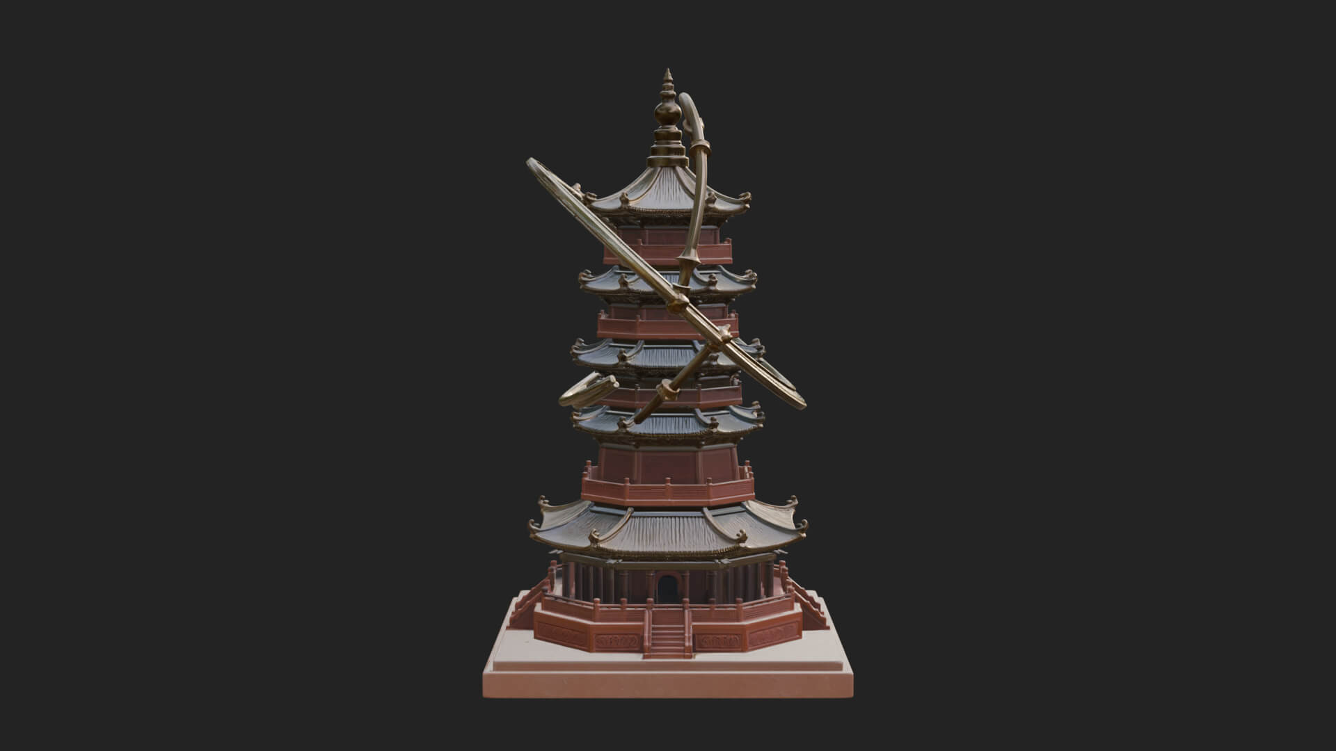 Ringed Orbit Pagoda Tower Design 3 3D Print Model 3D Model
