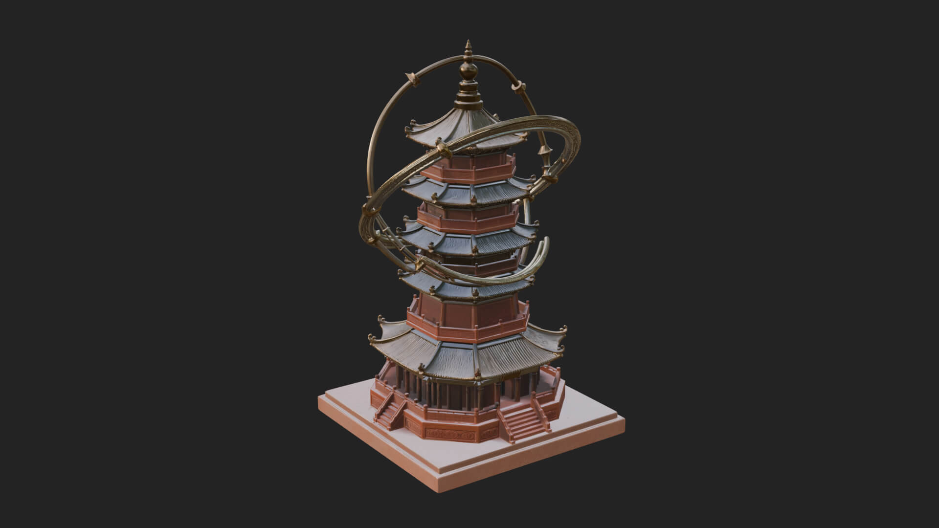 Ringed Orbit Pagoda Tower Design 3 3D Print Model 3D Model