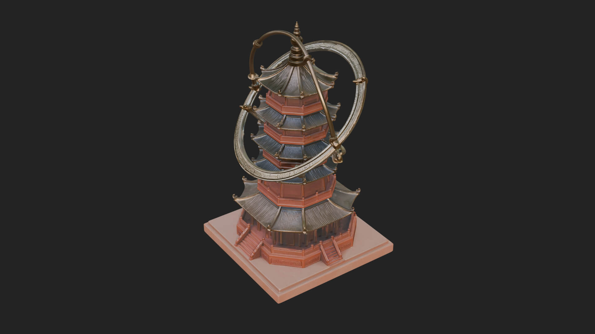 Ringed Orbit Pagoda Tower Design 3 3D Print Model 3D Model