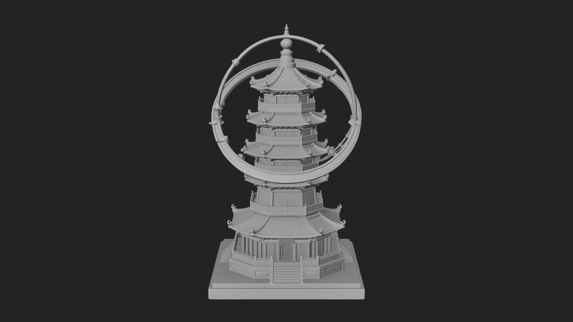 Ringed Orbit Pagoda Tower Design 3 3D Print Model 3D Model