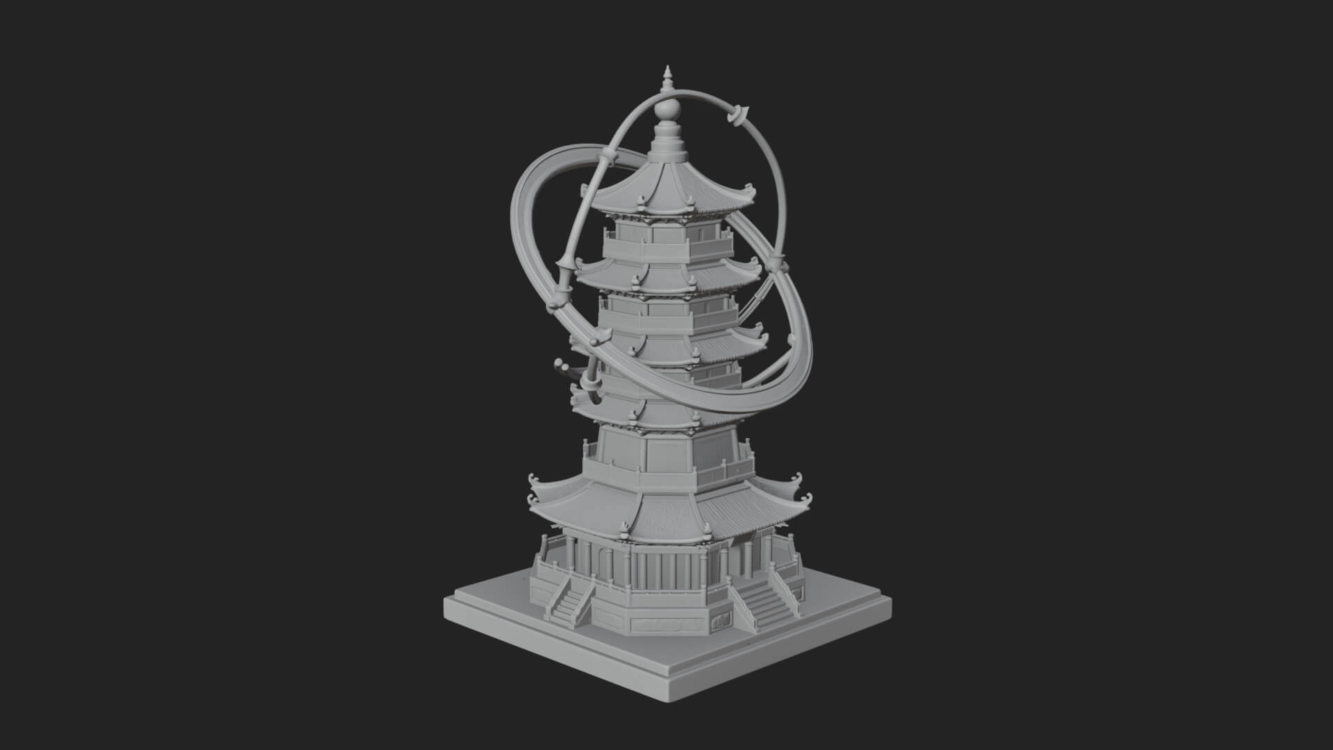 Ringed Orbit Pagoda Tower Design 3 3D Print Model 3D Model