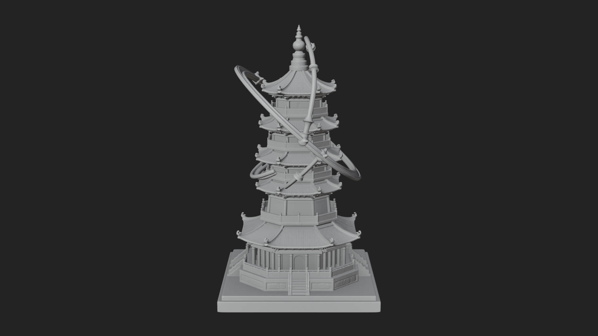 Ringed Orbit Pagoda Tower Design 3 3D Print Model 3D Model