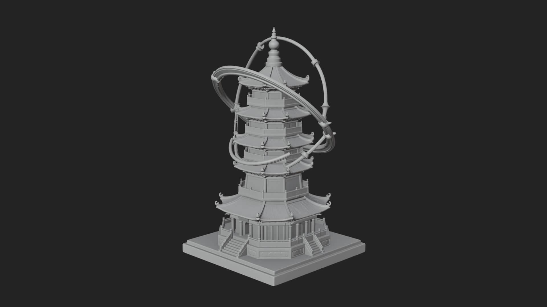Ringed Orbit Pagoda Tower Design 3 3D Print Model 3D Model