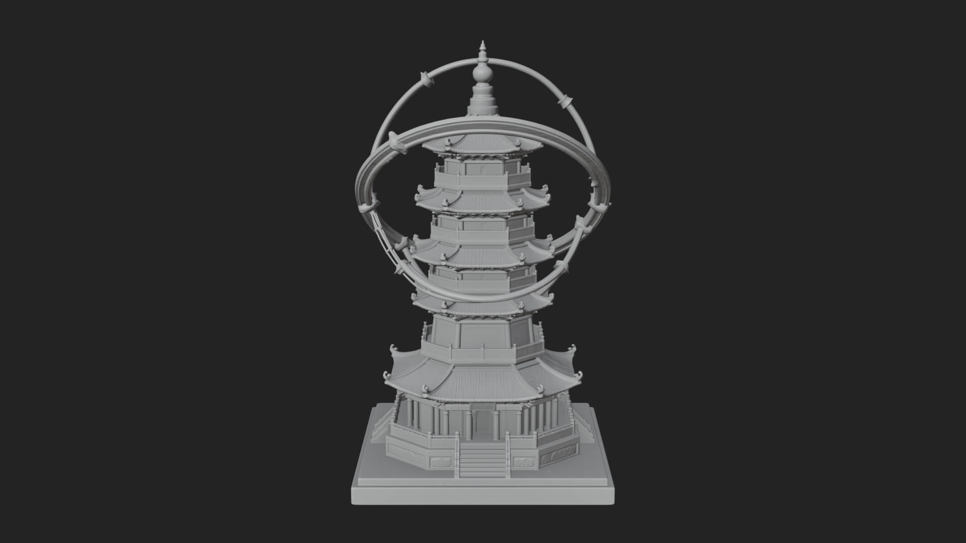 Ringed Orbit Pagoda Tower Design 3 3D Print Model 3D Model