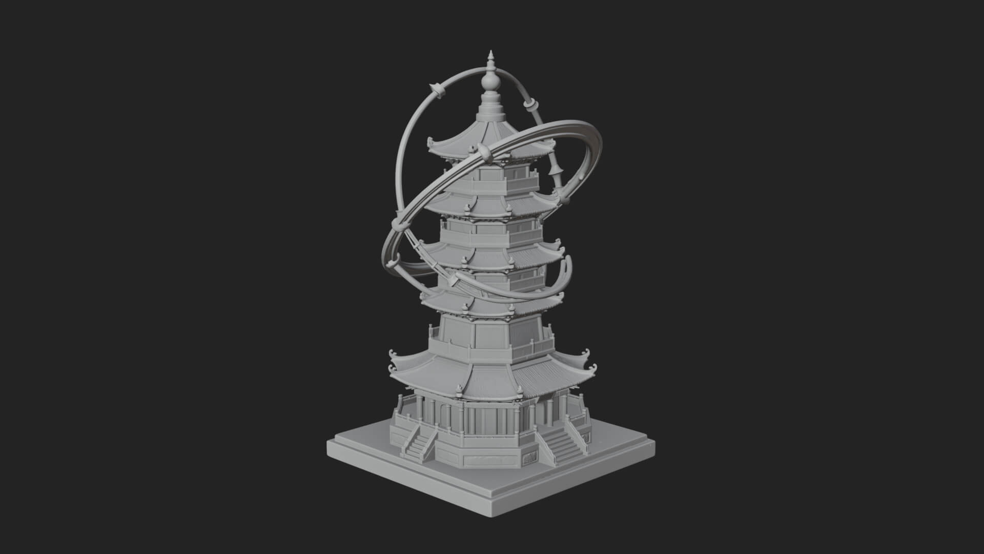 Ringed Orbit Pagoda Tower Design 3 3D Print Model 3D Model