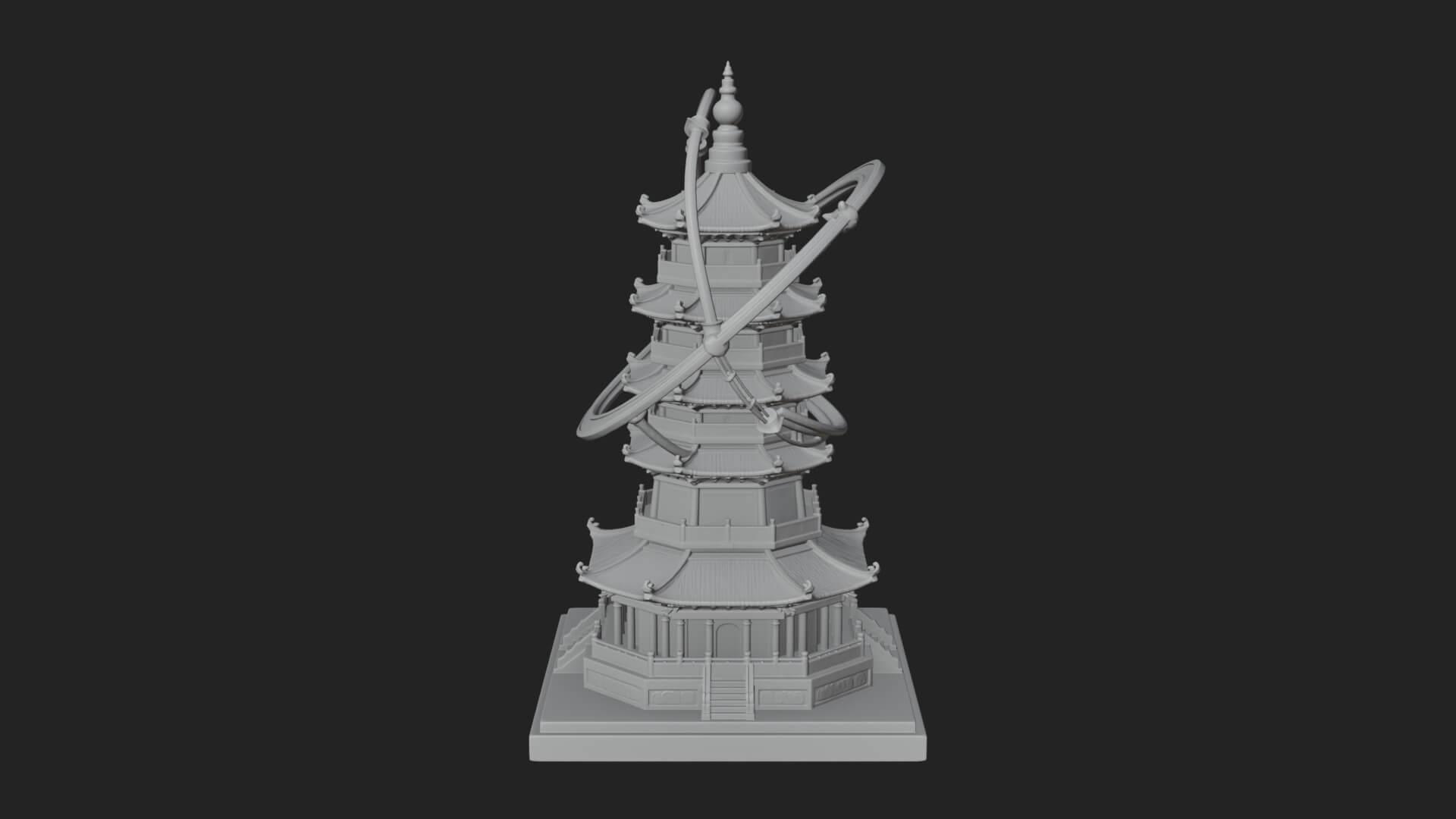 Ringed Orbit Pagoda Tower Design 3 3D Print Model 3D Model