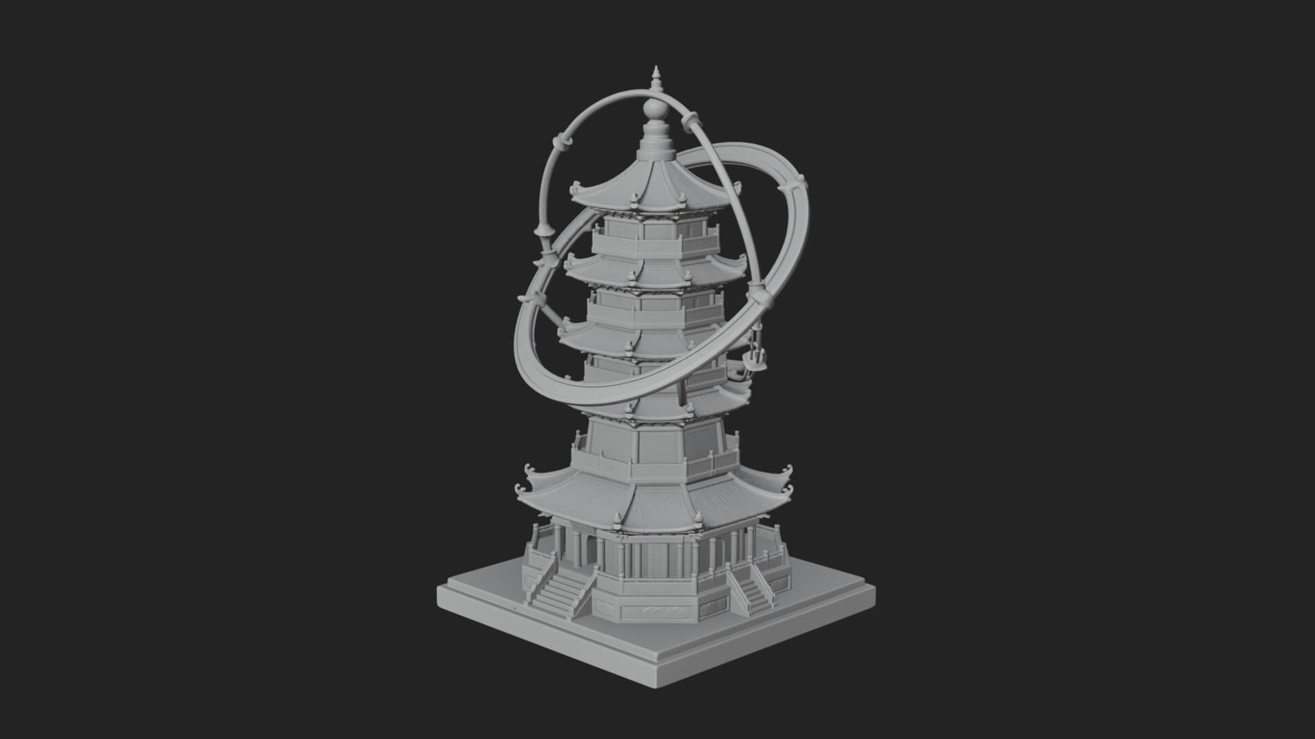Ringed Orbit Pagoda Tower Design 3 3D Print Model 3D Model
