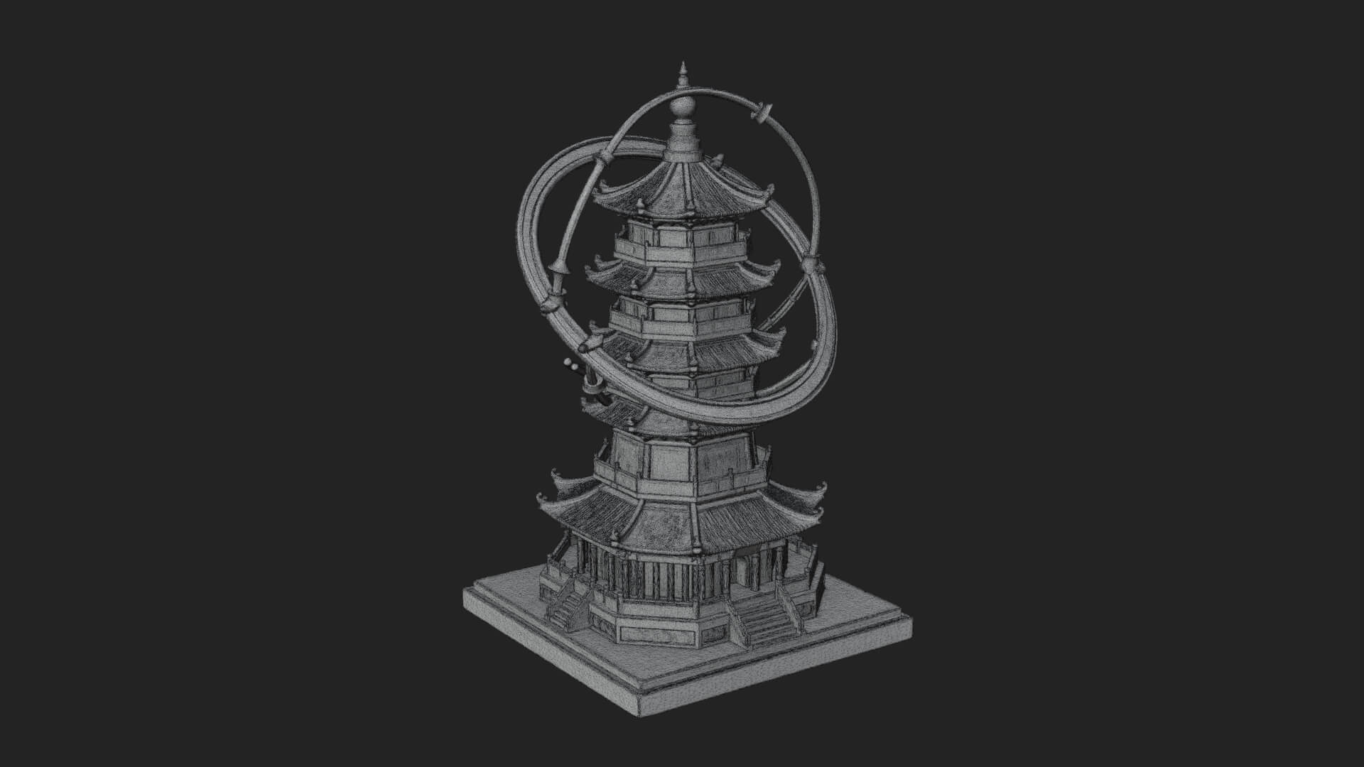 Ringed Orbit Pagoda Tower Design 3 3D Print Model 3D Model