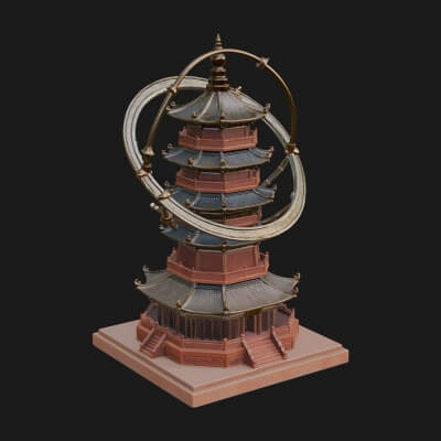 Ringed Orbit Pagoda Tower Design 3 3D Print Model
