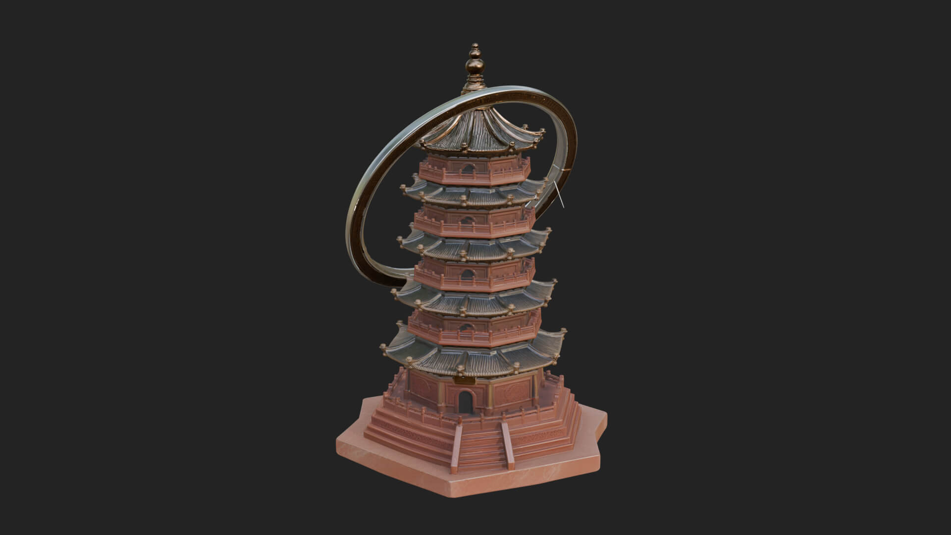 Ringed Orbit Pagoda Tower Design 4 3D Print Model 3D Model