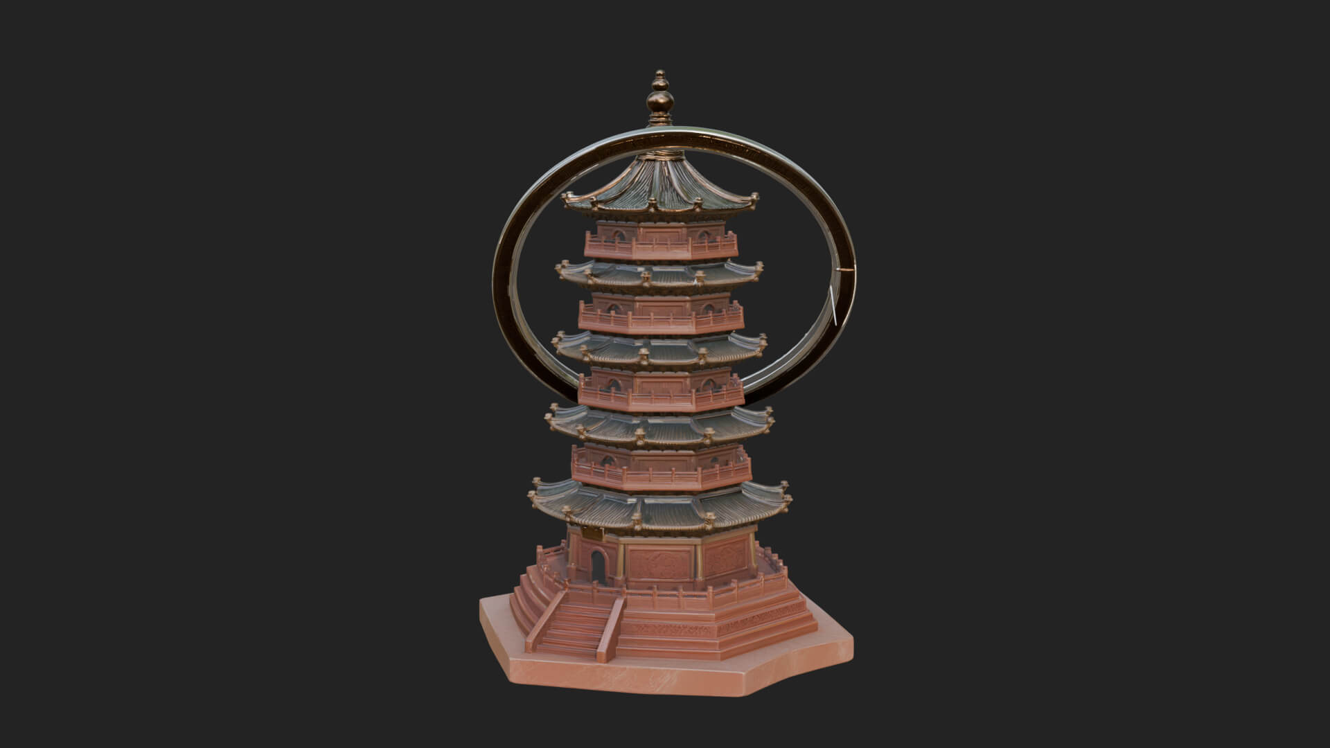 Ringed Orbit Pagoda Tower Design 4 3D Print Model 3D Model