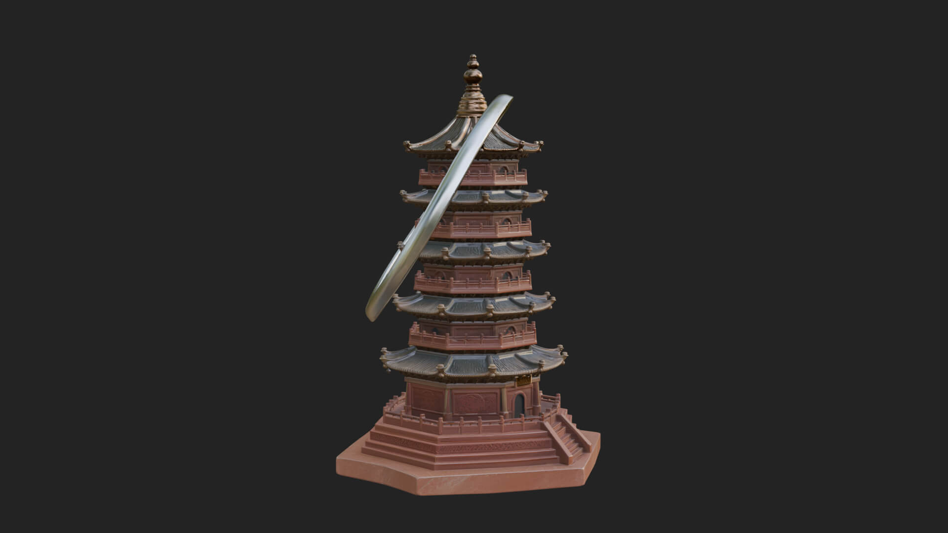 Ringed Orbit Pagoda Tower Design 4 3D Print Model 3D Model