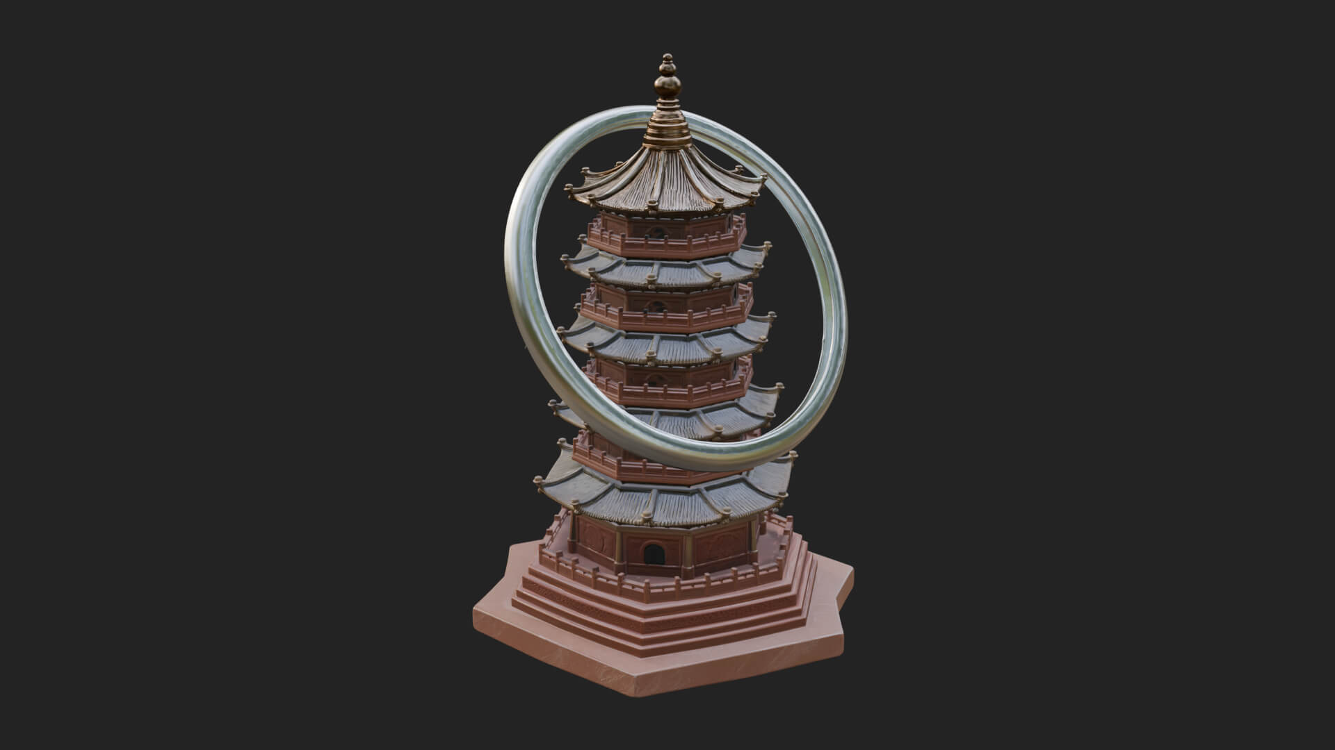 Ringed Orbit Pagoda Tower Design 4 3D Print Model 3D Model